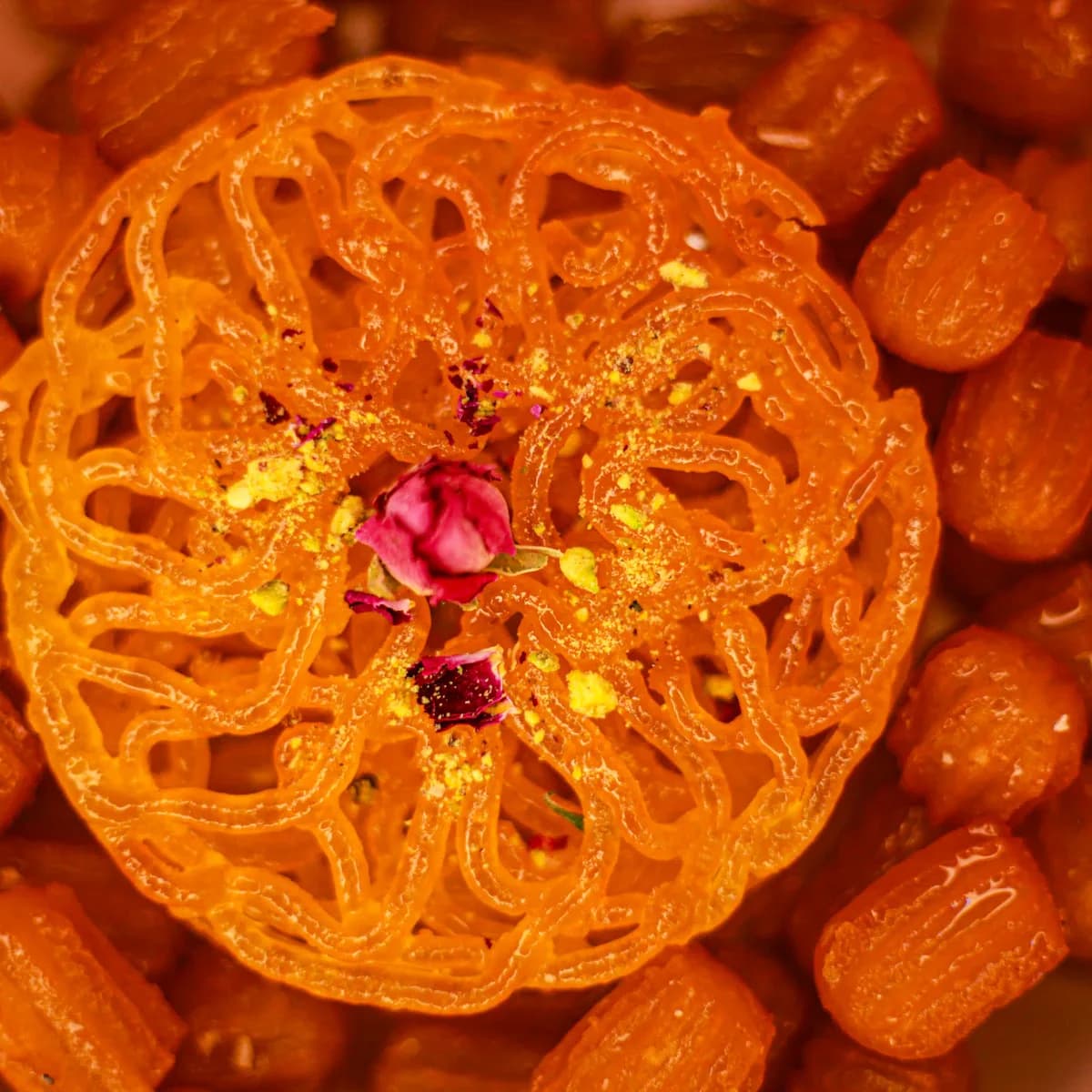 Crisp orange jalebi with gulab jamun